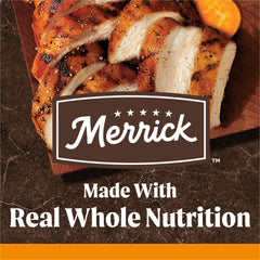 Merrick real deboned chicken ingredient image highlighting high-quality protein for energy.