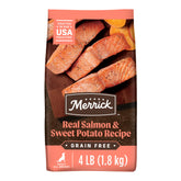 Merrick premium grain-free dry dog food with salmon first ingredient supports lean muscles