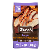 Merrick Premium Grain Free Puppy Food real chicken kibble supports growing puppies