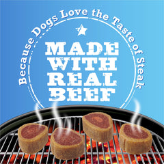Merrick Purina T-Bonz Filet Mignon treats close-up; soft meaty medallions