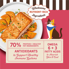 Merrick Purrfect Bistro highlights sweet potato for natural energy and digestion support.