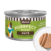 Merrick Purrfect Bistro turkey pate close-up showing silky texture cats adore for easy meals