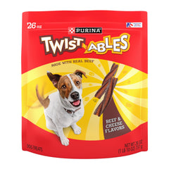 Merrick Twistables beef and cheese treats in a 26 oz pouch, ideal daily rewards.