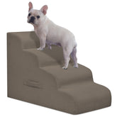 Mesa Lemon 4-step dog steps on bed showing sturdy build for easy access