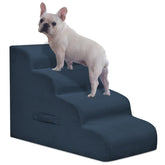 Mesa Lemon 4-step dog steps navy, side view, stable climb for small pets