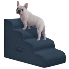 Mesa Lemon 4-step dog steps navy, side view, stable climb for small pets