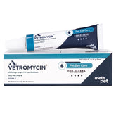 METEPET Vetromycin eye ointment tube for gentle daily eye care in pets.
