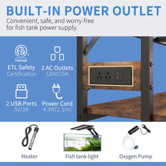 METYERRY tank stand integrated outlets showing built-in power hub to simplify device setup.