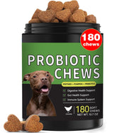 Meukgag Probiotics for Dogs bottle front highlighting 180 chews for digestion support