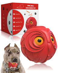 Mewlmart Giggle Ball with owl hoot engages dogs during play.
