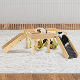 MEWTOGO wooden guinea pig hammock with platform offers secure retreat and elevated view for small pets.