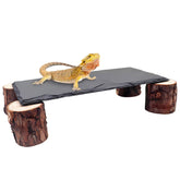 MHLLGN Bearded Dragon Basking Platform with slate surface for warm, natural basking.