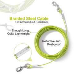 Mi Metty 50ft tie-out cable lets dogs explore while keeping distance and safety.