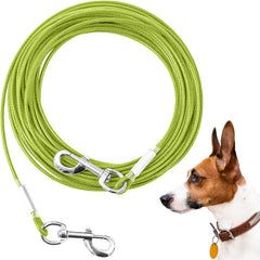 Mi Metty tie out cable 50ft outdoors for extended yard exploration.