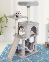 MIAO PAW Grey Cat Tree Hammock offers cozy lounging for indoor cats.