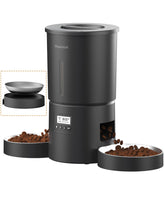 Miaosical automatic cat feeder with dual bowls keeps two cats fed on schedule.