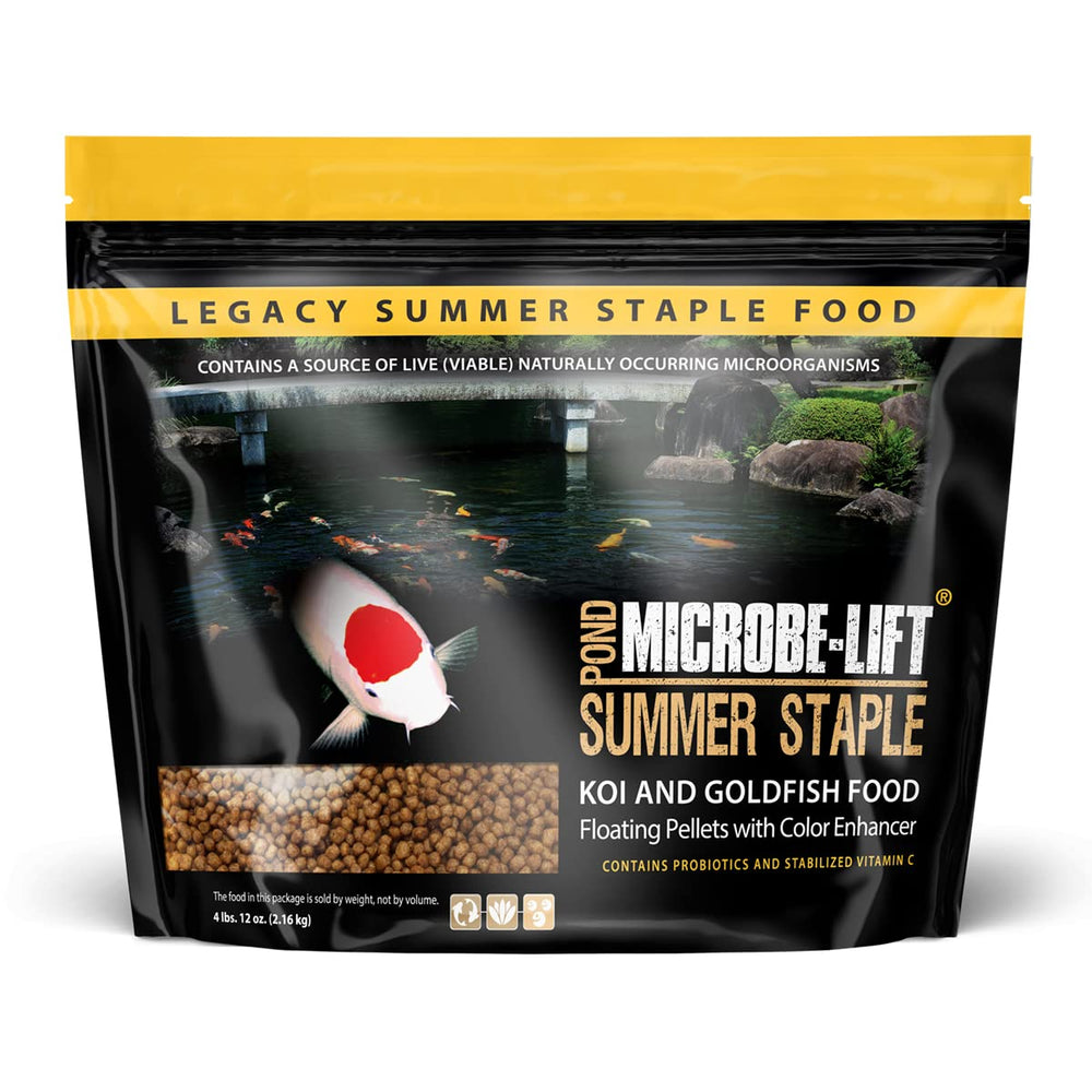 MICROBE-LIFT Summer Staple floating pellets on pond surface for easy feeding