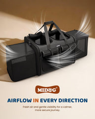MIDOG carrier with built-in portable litter box supports on-the-go needs.