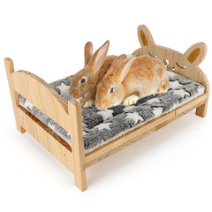 Midollarle large wooden rabbit bed on the floor, stable for play and rest.