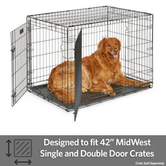 MidWest replacement pan inside a crate with high walls for mess containment.