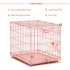 MidWest iCrate divider panel detail showing growth with puppy.