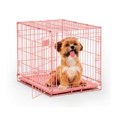 MidWest iCrate pink front view, secure travel-ready crate for small dogs.