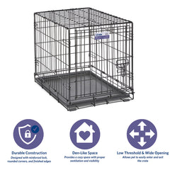 MidWest iCrate with divider panel demonstrates grow-with-puppy design.