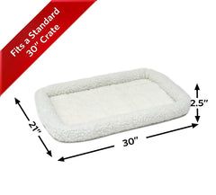 MidWest QuietTime bed shown secured inside crate with elastic straps