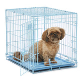 MidWest iCrate 24x18x19 blue crate with secure latch for travel safety.