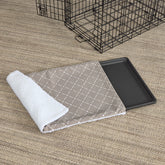 MidWest Quiet Time crate pan cover on mushroom diamond fabric adds soft warmth and noise reduction.