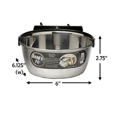 MidWest Snap’y Fit rust-resistant bracket keeps the bowl steady during feeding