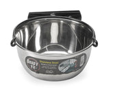 MidWest Snap’y Fit stainless steel bowl mounted securely on a crate for mess-free meals