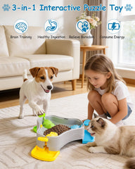 Mieakvool toy shared by multiple pets during feeding.