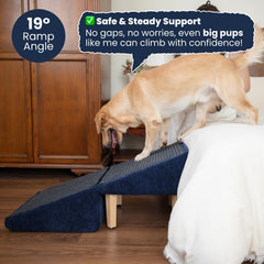 Miemie's Corner 3-in-1 dog ramp blue front view supports aging pets.