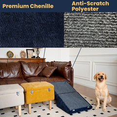 Miemie's Corner 3-in-1 dog ramp blue top angle showcases compact design.