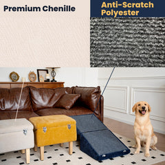 Miemie's Corner footstool provides sturdy base supporting confident pet access.