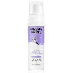 Mighty Mutt waterless shampoo foam pour for quick, mess-free cleaning.