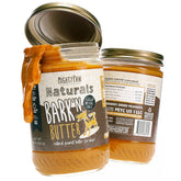 Mighty Paw Bark’n Butter jar front shows a USA-made, dog-safe peanut butter option for easy treats.
