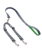 Mighty Paw Double Leash setup clip for tangle-free walks with two dogs.