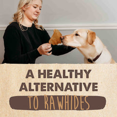 Mighty Paw grass-fed cows ears, high-protein chew for active dogs.