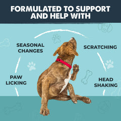 Mighty Paw itch-relief chews show calmer paws and reduced scratching.