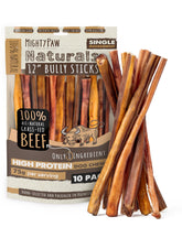Mighty Paw Naturals bully sticks 12-inch for small dogs promote long chewing sessions and dental health.