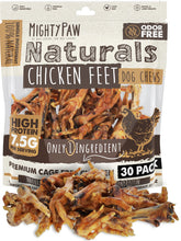 Mighty Paw Naturals chicken feet packaging shows a premium all natural treat for dogs
