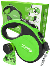 Mighty Paw retractable leash with built-in bag holder for easy cleanup.