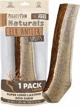 Mighty Paw Split Elk Antlers in packaging, USA-sourced, ready for dogs.