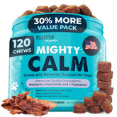 Mighty Paw Waggables calming chews bottle helps support dog calm during fireworks.