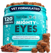 Mighty Paw Waggables Eyes bottle with bacon-flavored chews for tear stain support.