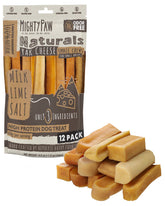 Mighty Paw Yak Cheese Chews ingredients closeup highlighting 3-ingredient formula for sensitive stomachs.