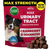 Mighty Petz MAX Cranberry bottle pour demonstrates canine UTI support.
