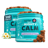 Mighty Paw Calming Chews with melatonin bottle promoting relaxed moments
